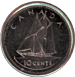 The great Lunenburg fishing-- and racing-- schooner Bluenose appears on the Canadian dime.